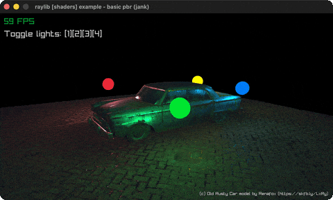 A rusty car rendered with physically-based lighting maps