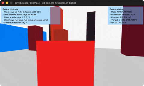Walking through a yard of randomly coloured columns in first person